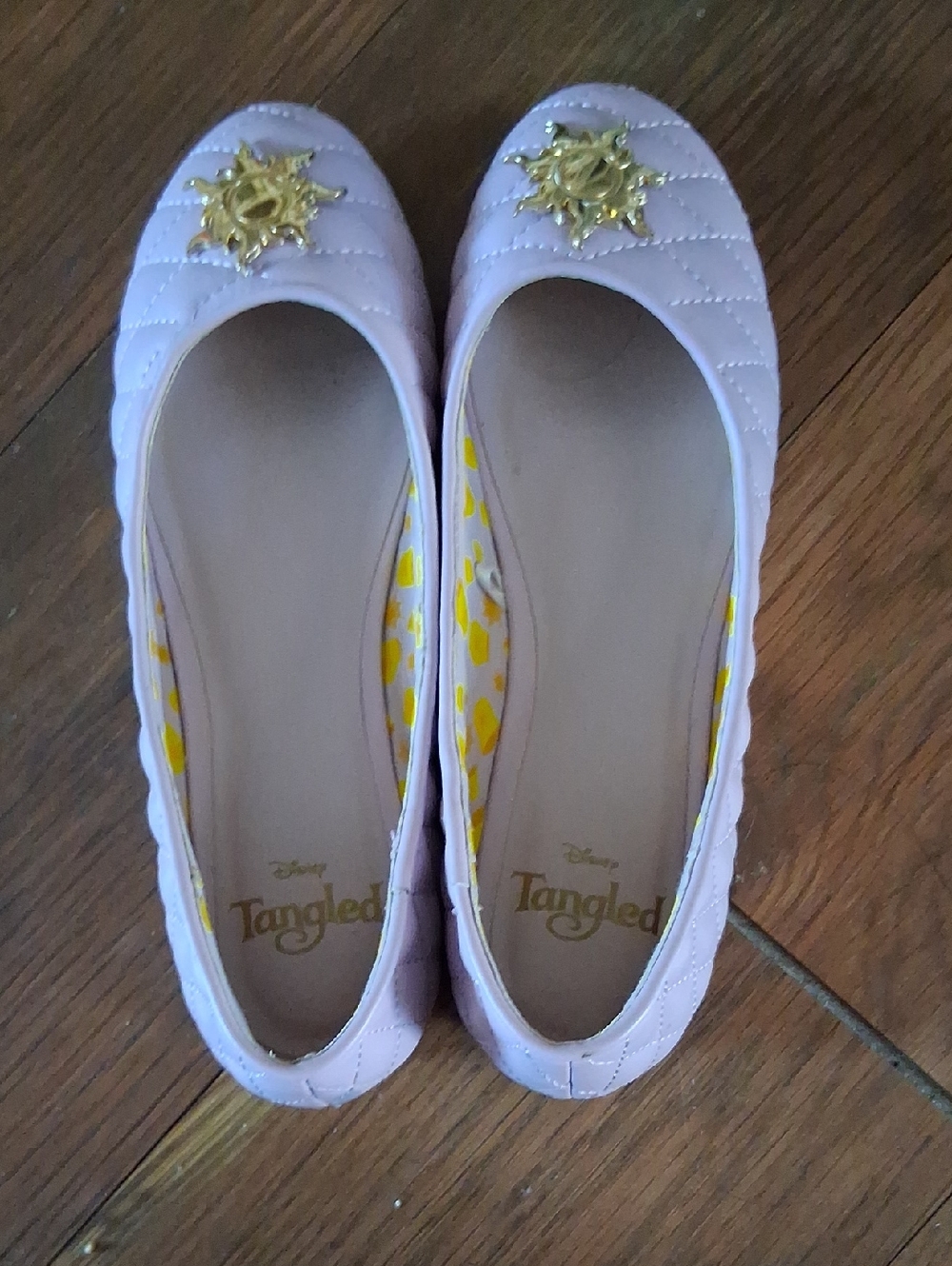 Disney Tangled Quilted Pink Ballet Flats with Gold Sun Emblem